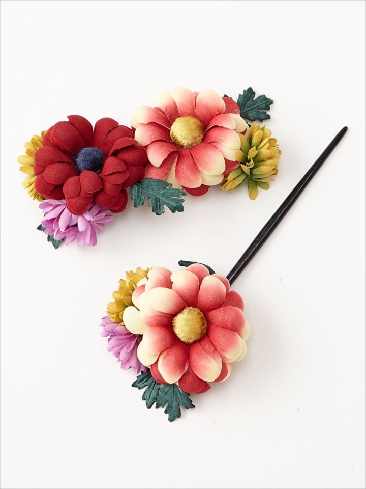 まりぼんぼんかんざし|ダークレッド