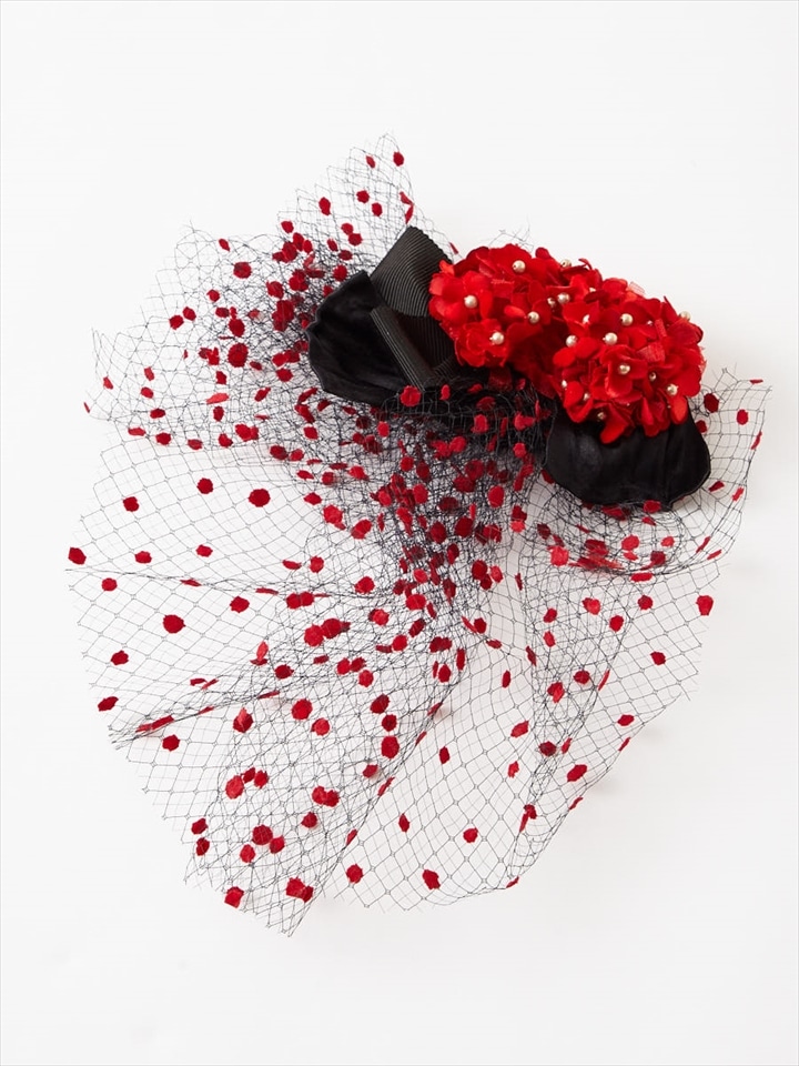 【残りわずか】小花チュールヘッドドレス|レッド