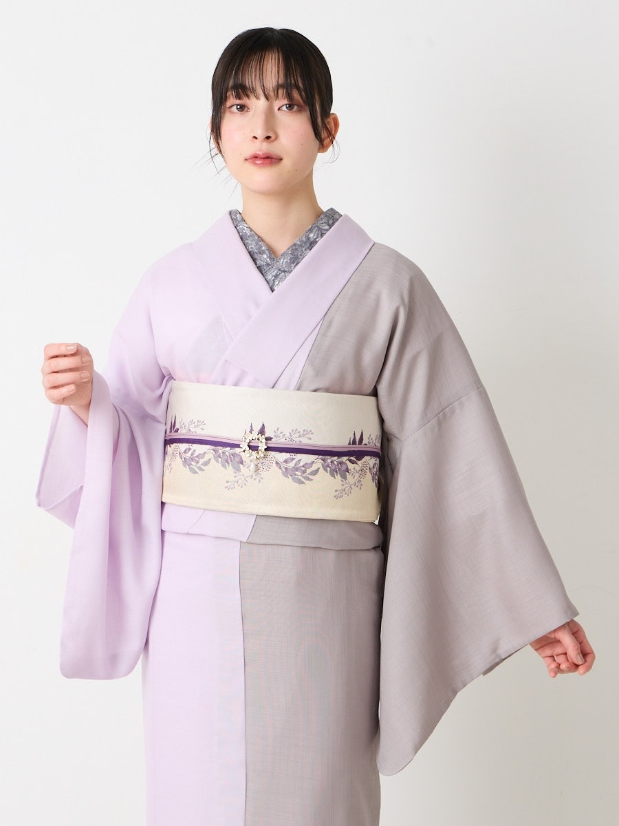 【プレタ小紋】バイカラー 単衣|ライトグレー