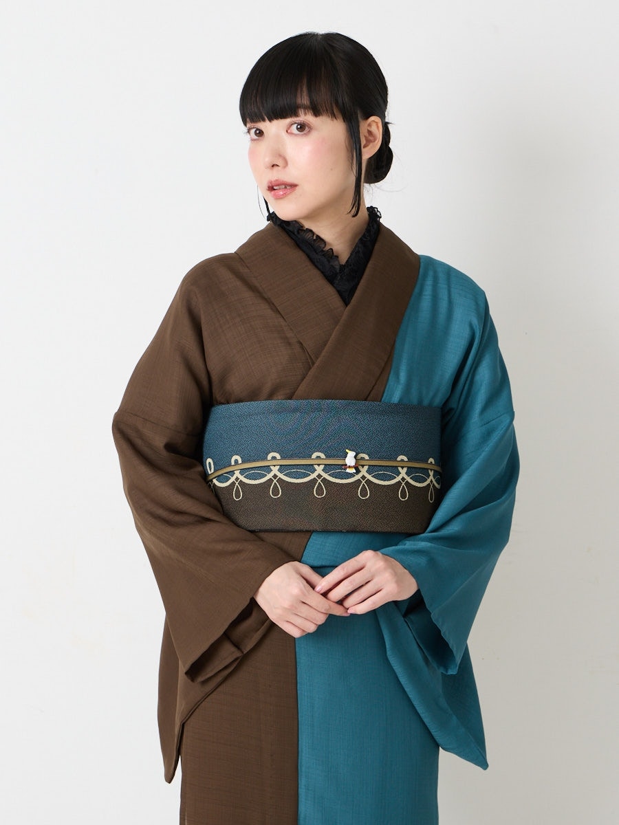 【残りわずか】【プレタ小紋】バイカラー 単衣|グリーン