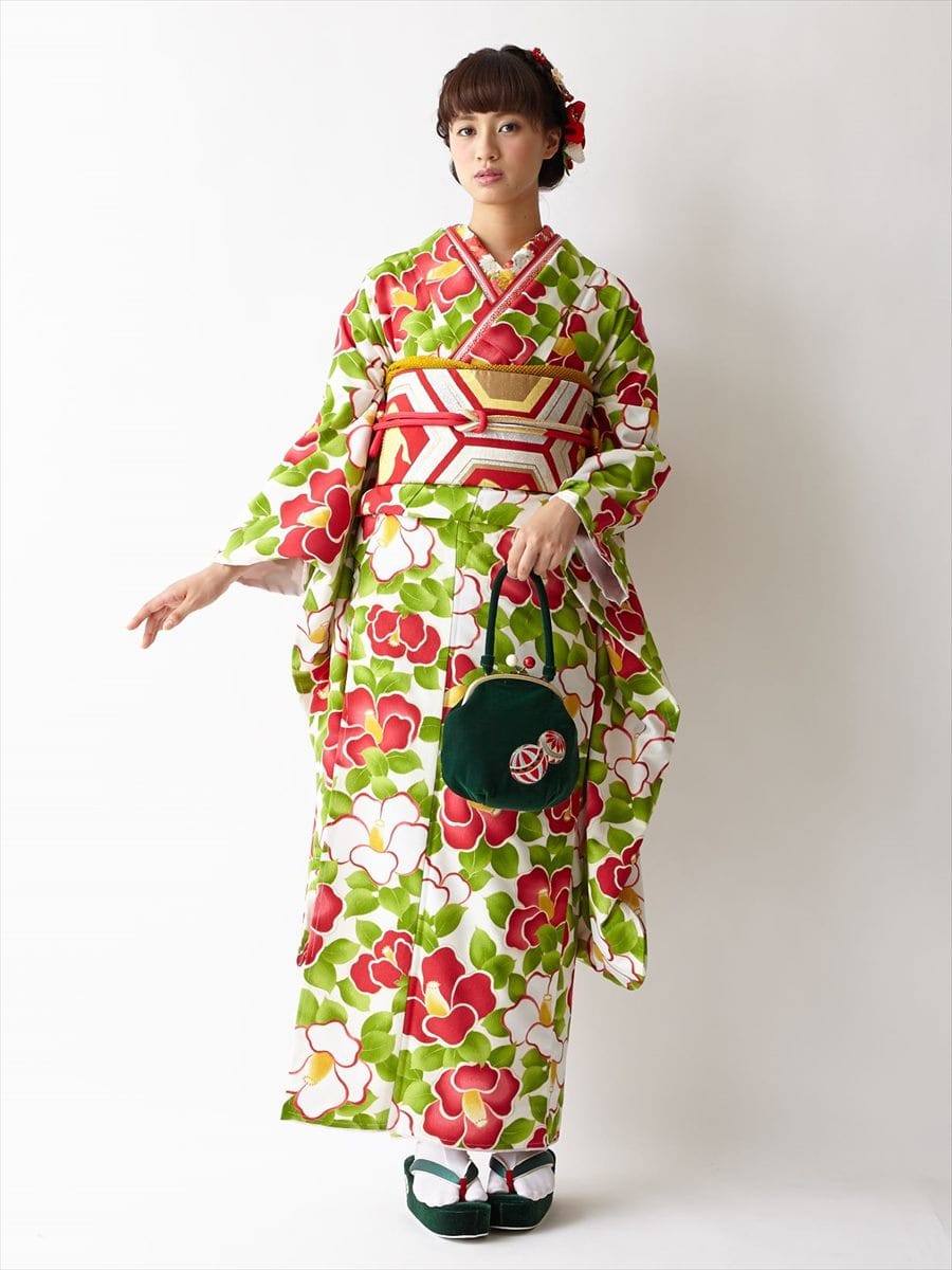 振袖単品「レトロ椿」|オフホワイト