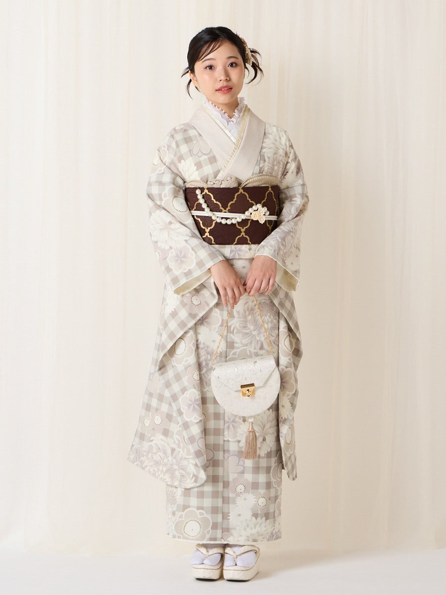 振袖単品「ココアギンガム」|ベージュ