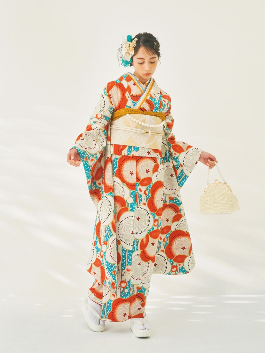 【予約商品】振袖単品「あられ梅」|オレンジ