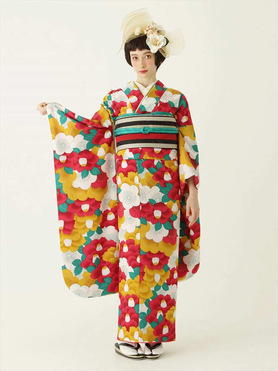 【予約商品】振袖単品「新梅椿」|マスタード