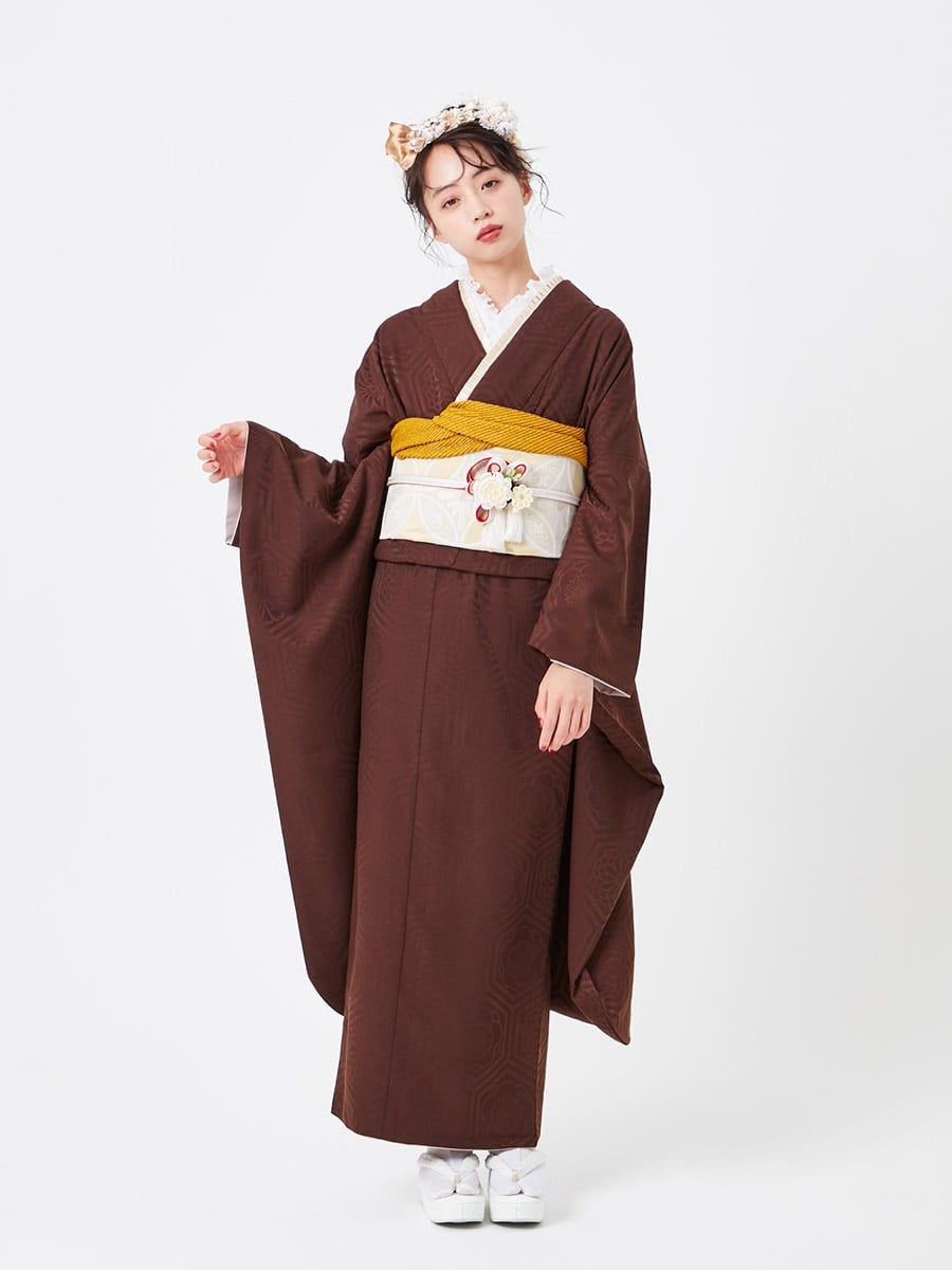 【予約商品】振袖単品「華亀甲」|ブラウン