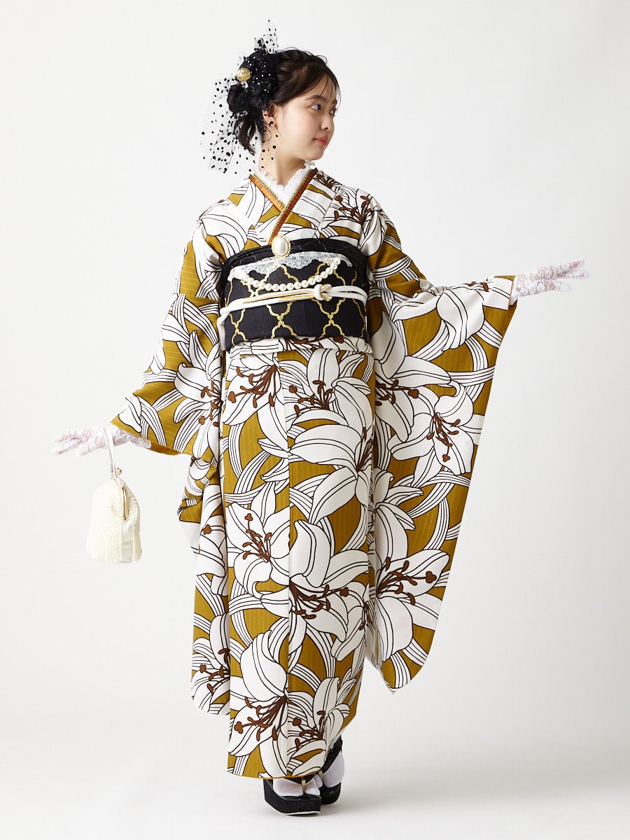 【予約商品】振袖単品「百合」|マスタード