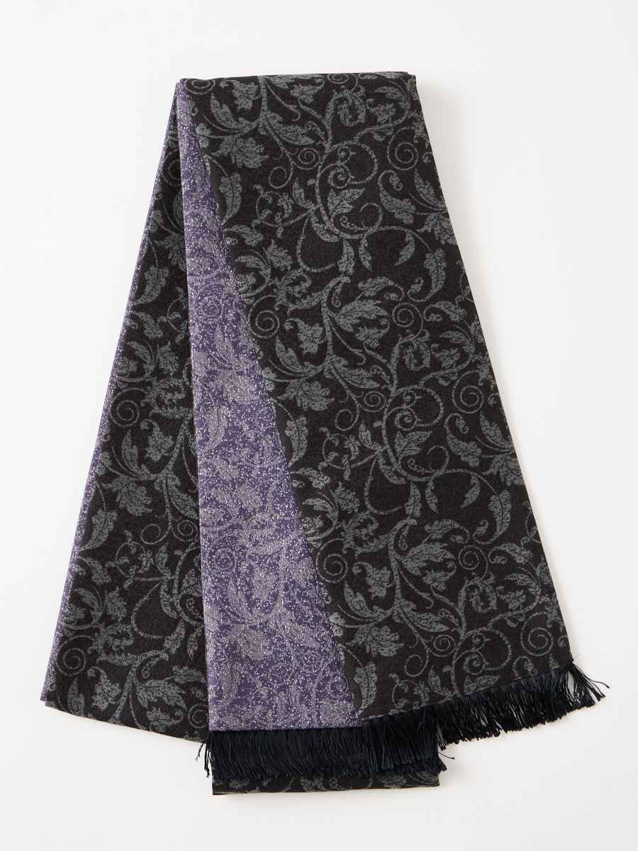 両面半巾帯「フリンジ更紗」|ブラック