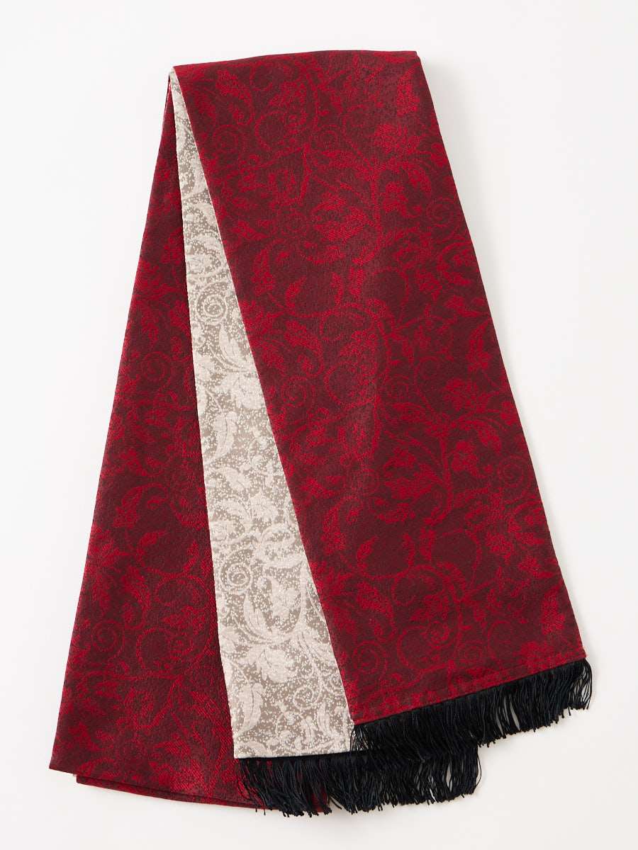 【ラスト1点】両面半巾帯「フリンジ更紗」|ダークレッド