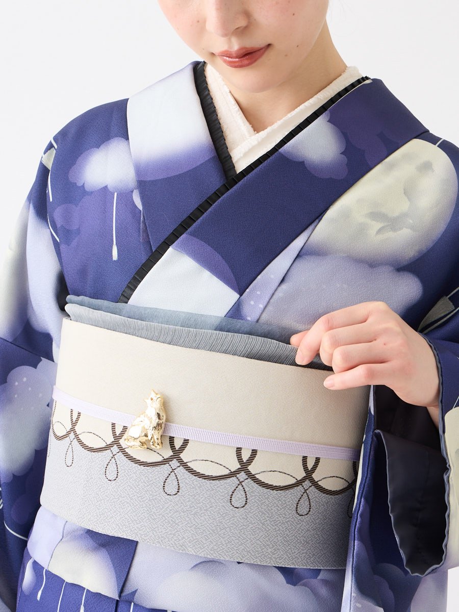 半巾帯「くるつる草」|ライトグレー