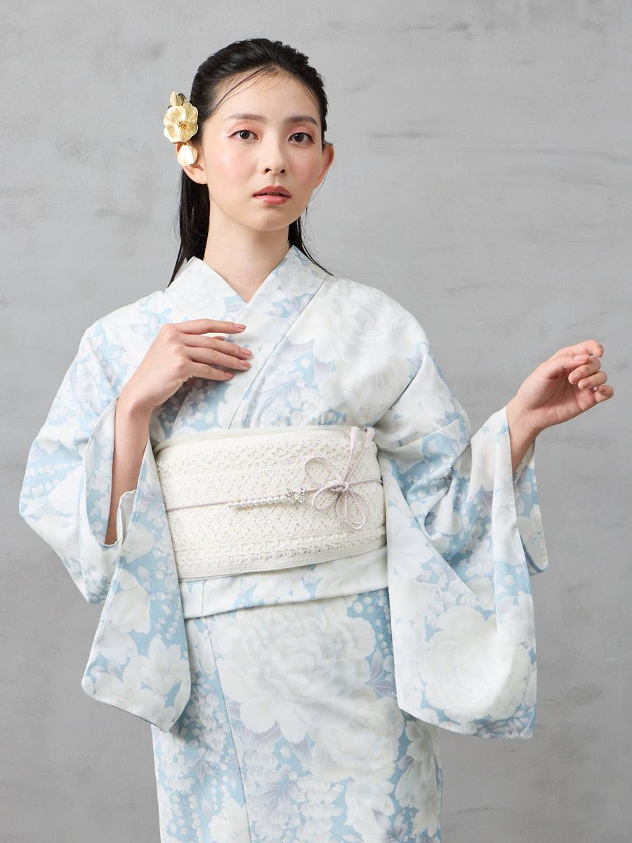 浴衣単品「 花とあんみつ 」|サックス