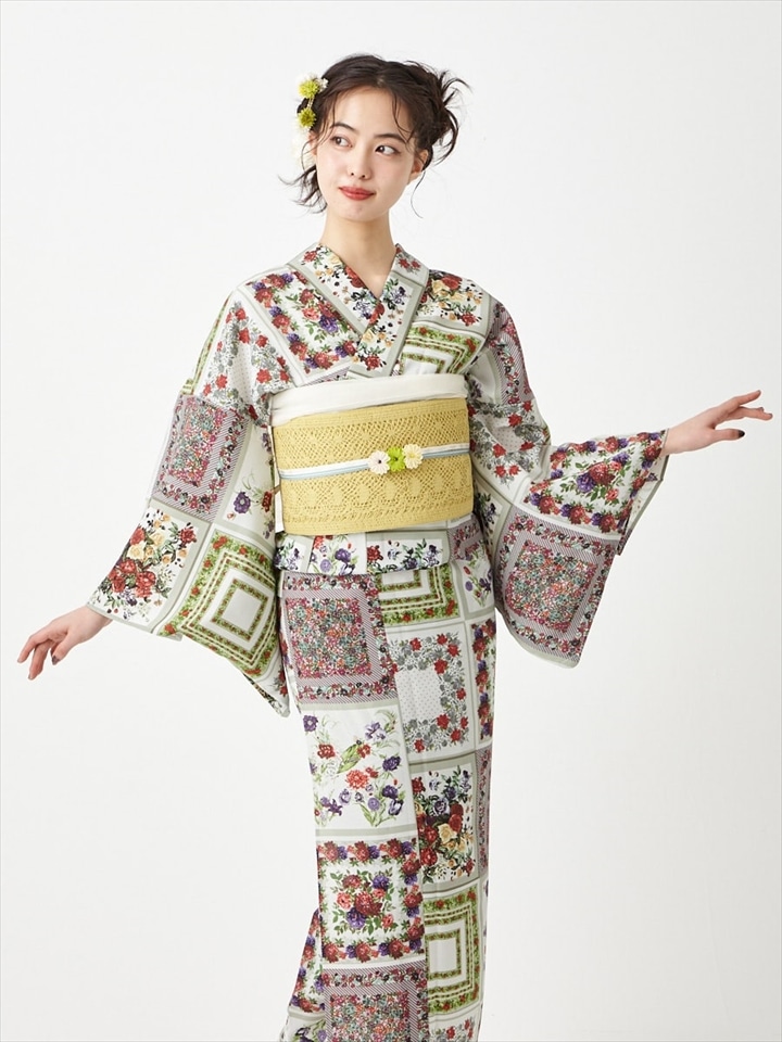 浴衣単品「 スカーフローズ 」|レッド