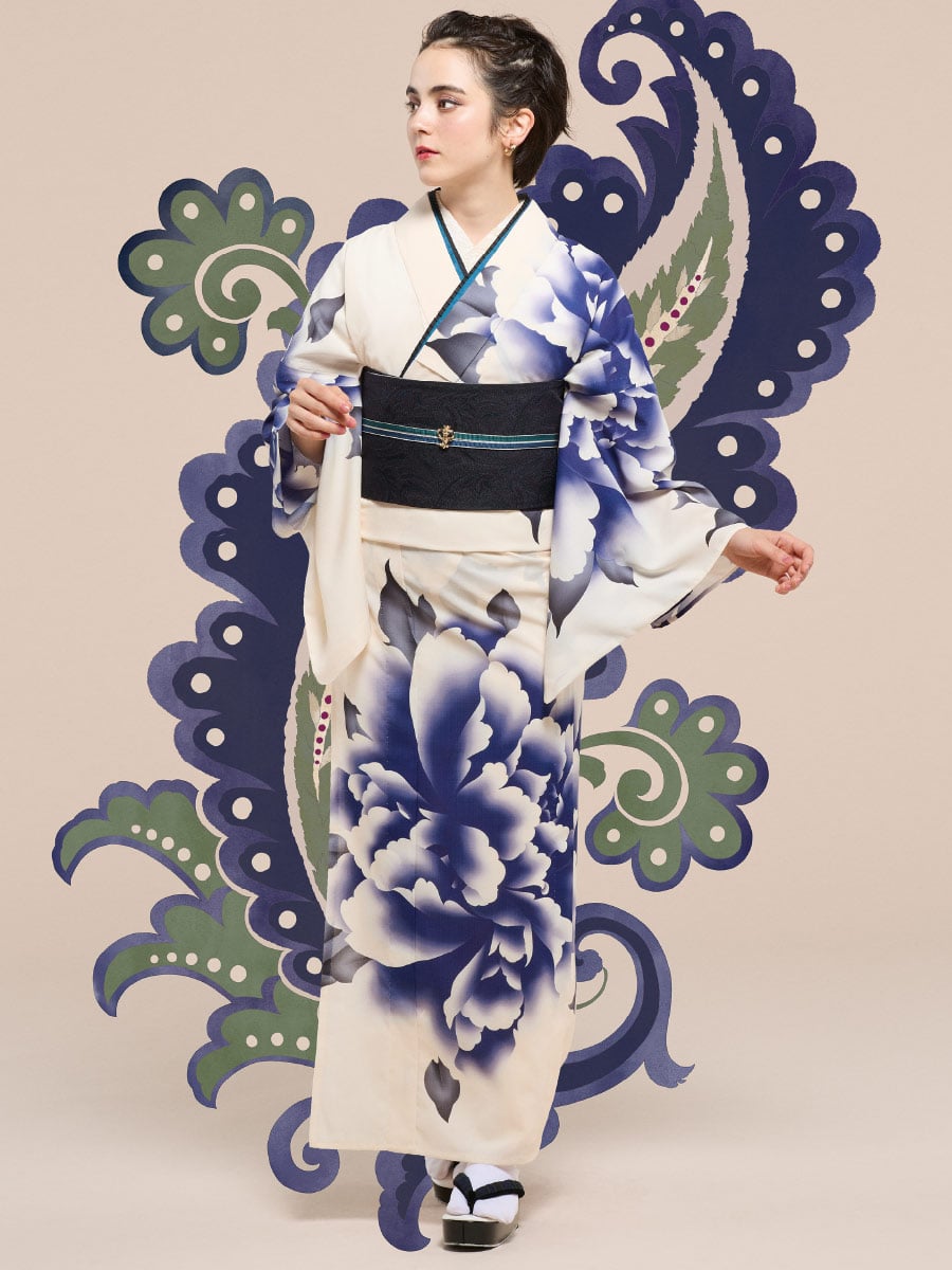 浴衣単品「 キャロル 」|ネイビー