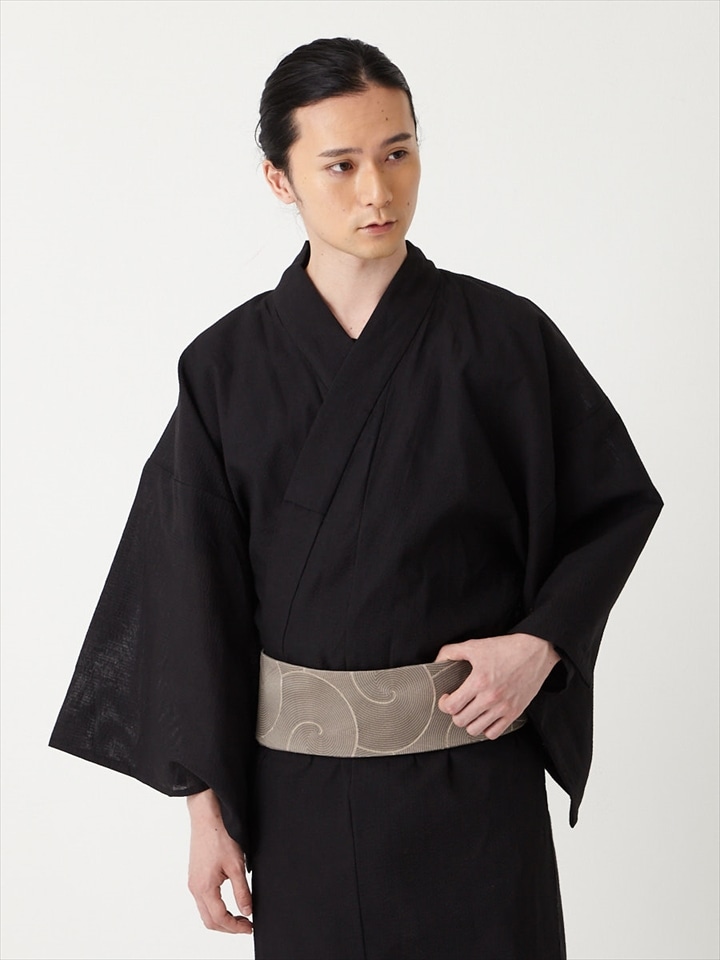 浴衣単品「 メンズ綿麻しじら浴衣 」|ブラック
