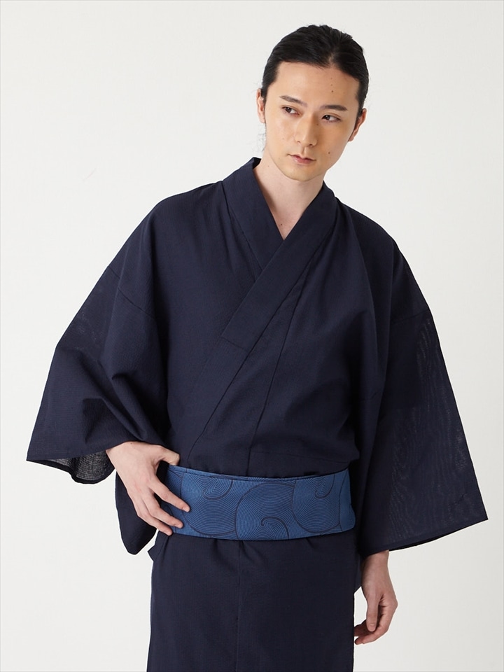 浴衣単品「 メンズ綿麻しじら浴衣 」|ネイビー