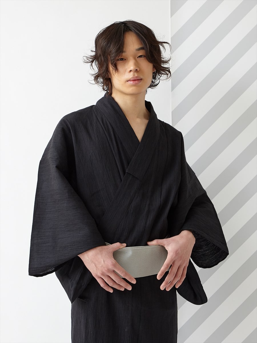 【残りわずか】ふりふオリジナルコーディネート メンズ浴衣6点セット|ブラック