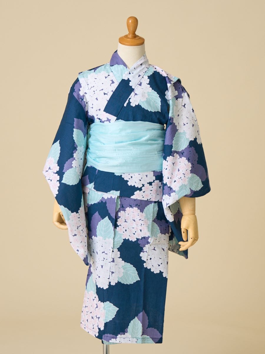 キッズ浴衣セット 「 あじさい 」|ネイビー