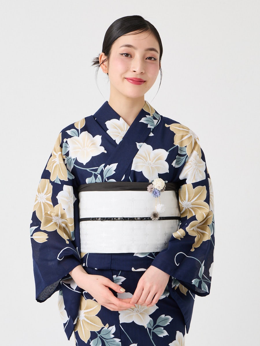 浴衣単品「 ハナウタ・鉄線 」|ネイビー