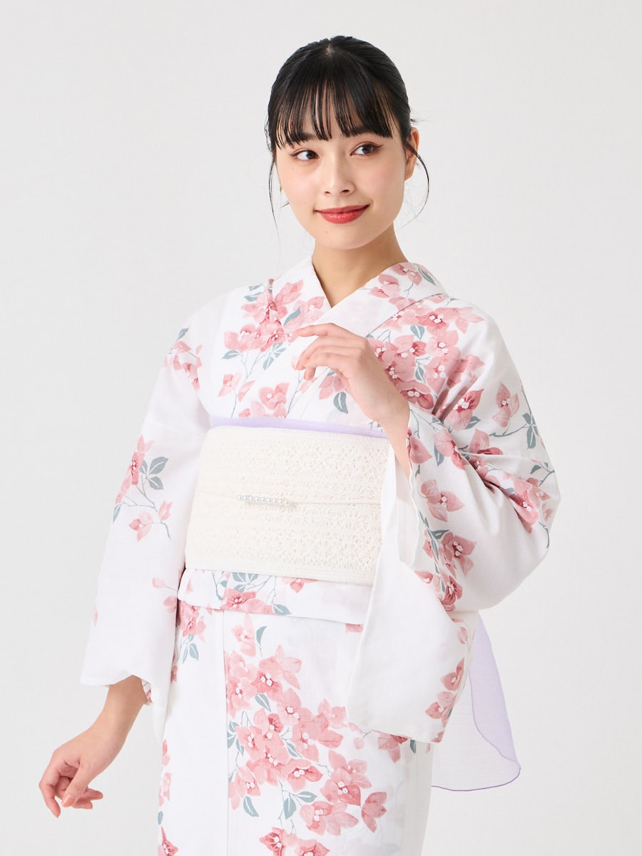 浴衣単品「 ハナウタ・ブーゲンビリア 」|ホワイト