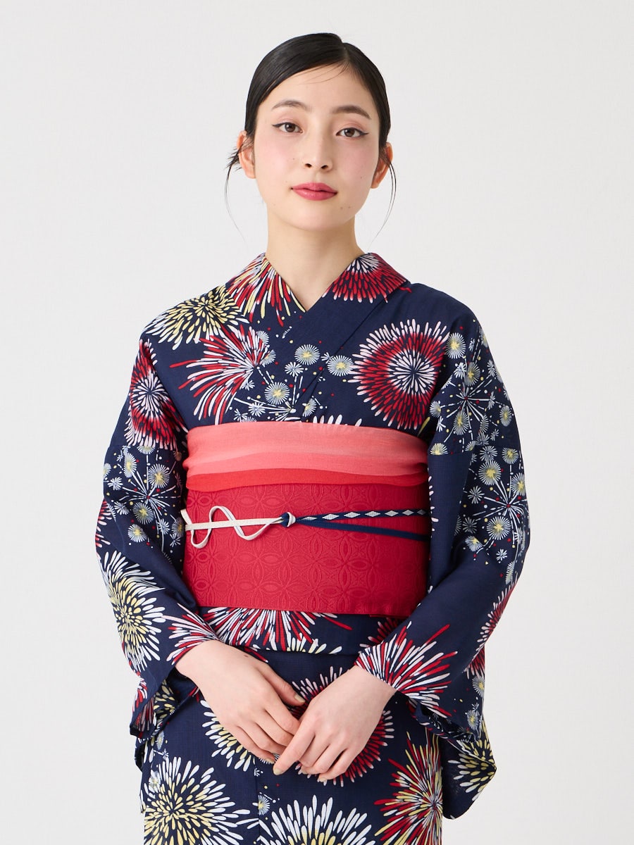 浴衣単品「 ハナウタ・夏空花火 」|ネイビー