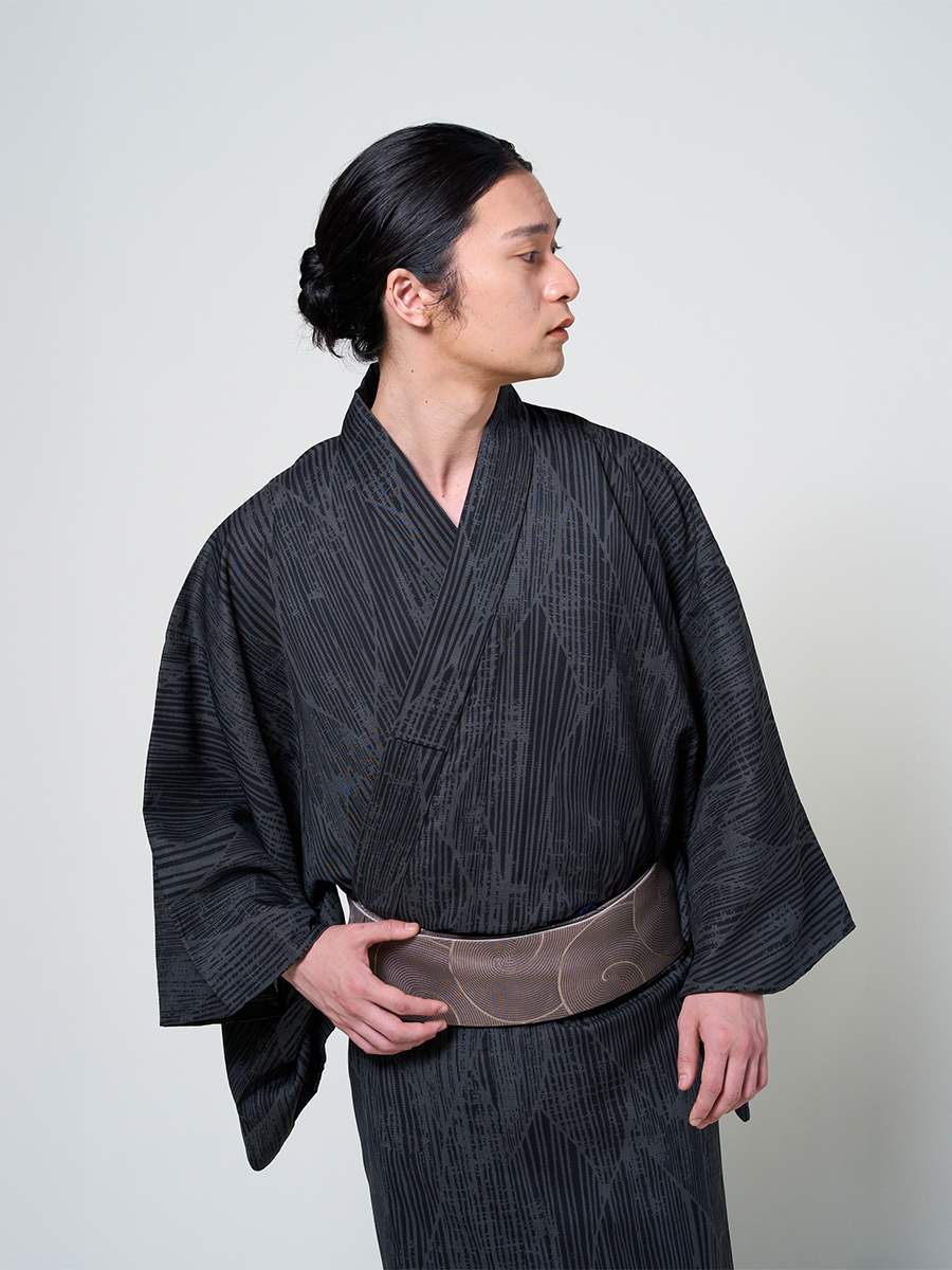 メンズ浴衣単品 「 ハナウタ　よろけ立涌 」|ダークグレー