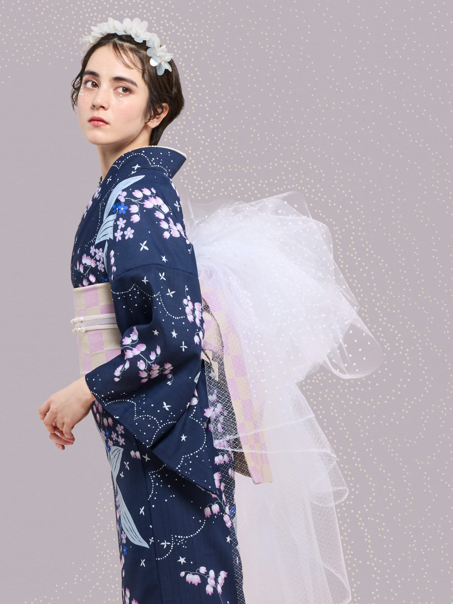 オリジナル浴衣・半巾帯セット「すずらん星」|パープル