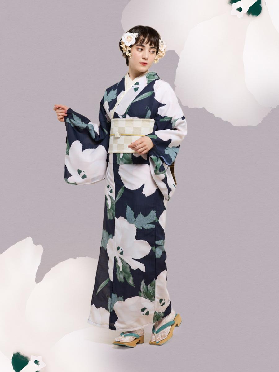 オリジナル浴衣・半巾帯セット「オクラスター」|ネイビー