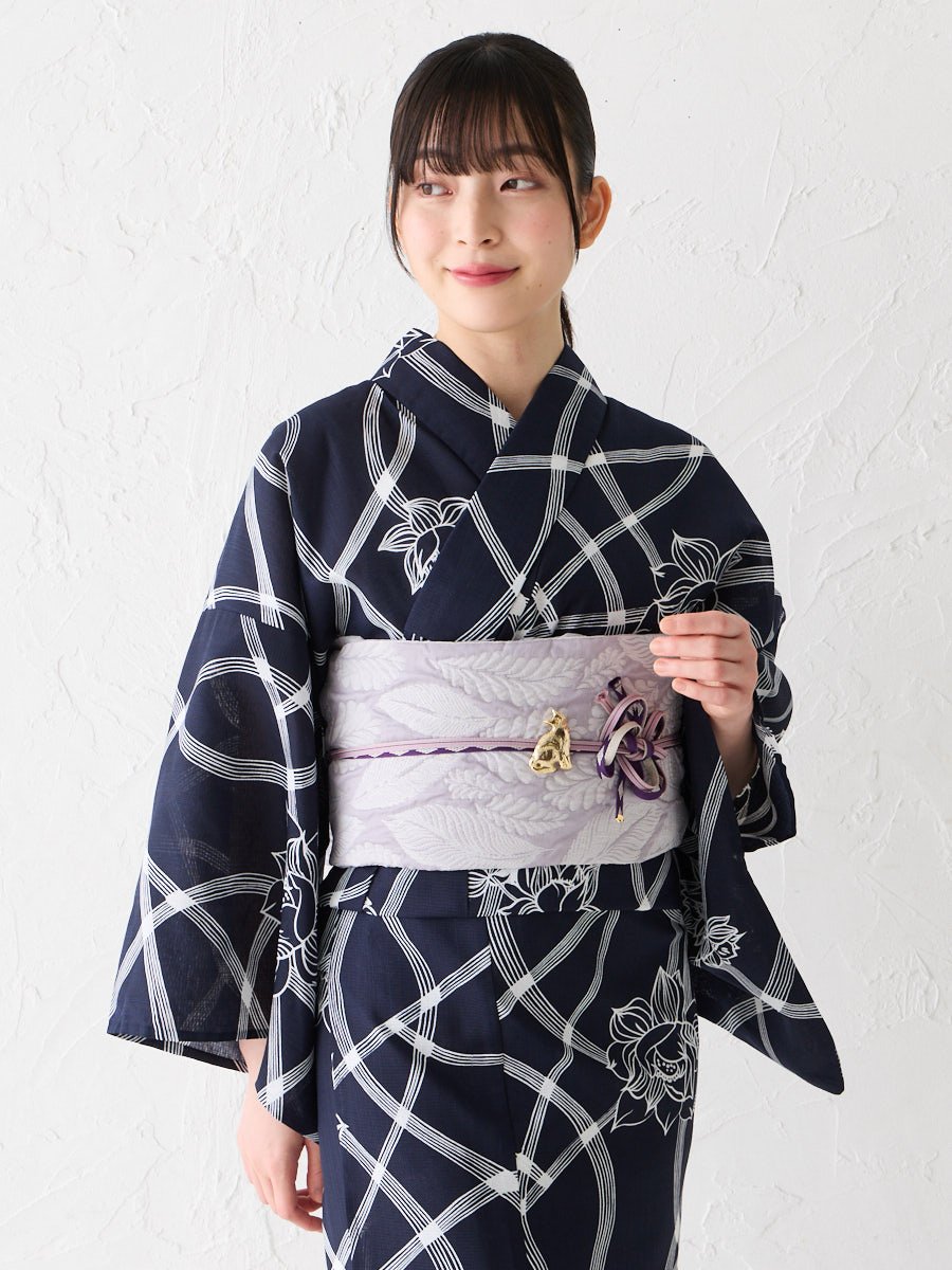 浴衣単品「ハナウタ・蓮」|ネイビー