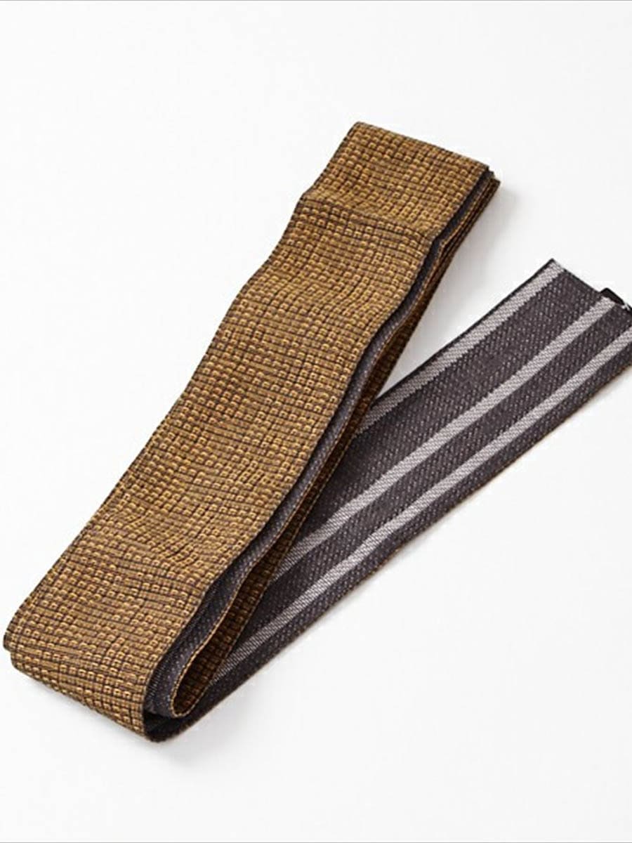 【ラスト1点】メンズ角帯「麻リバーシブル」|マスタード