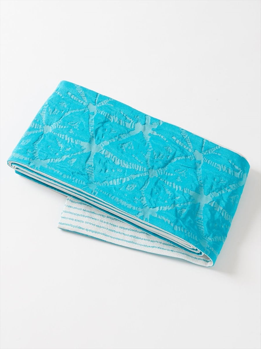 半巾帯「ふくれ麻の葉」|ターコイズ