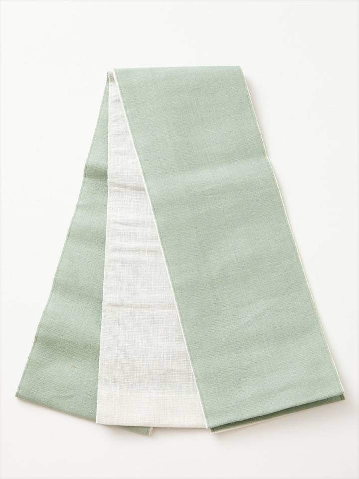 【残りわずか】麻リバーシブル半巾帯|スモーキーグリーン