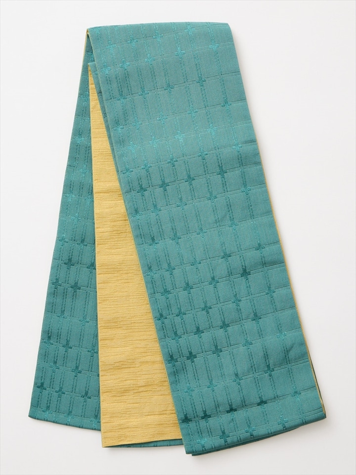 【残りわずか】半巾帯 「 格子織 」|エメラルドグリーン