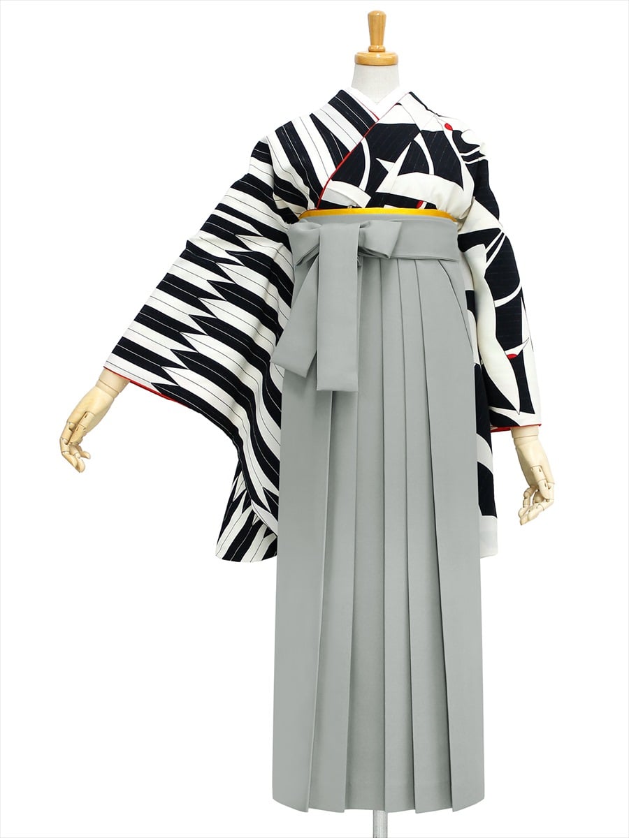 【レンタル商品】レンタル袴「【M0001】鶴× 矢羽根・黒」|グレー