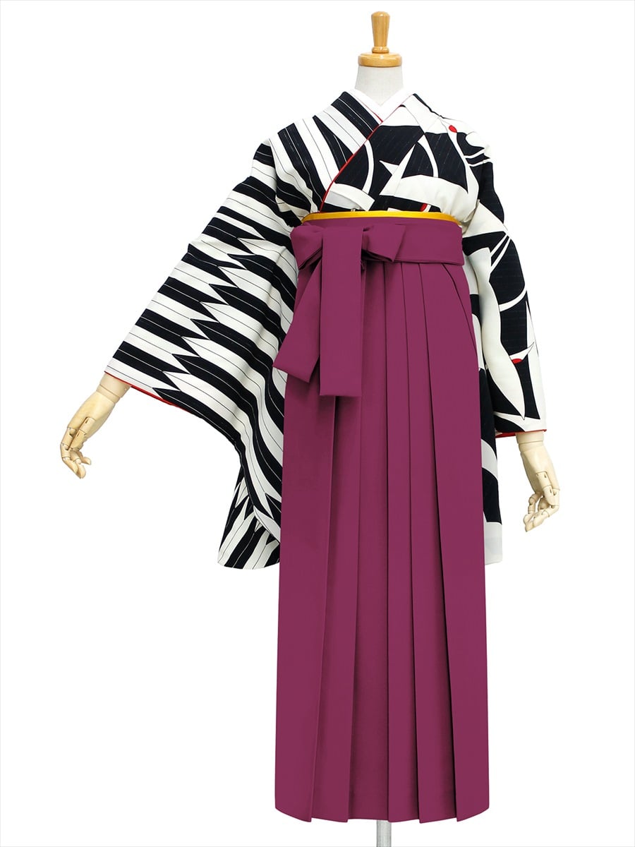 【レンタル商品】レンタル袴「【M0001】鶴× 矢羽根・黒」|ダークレッド