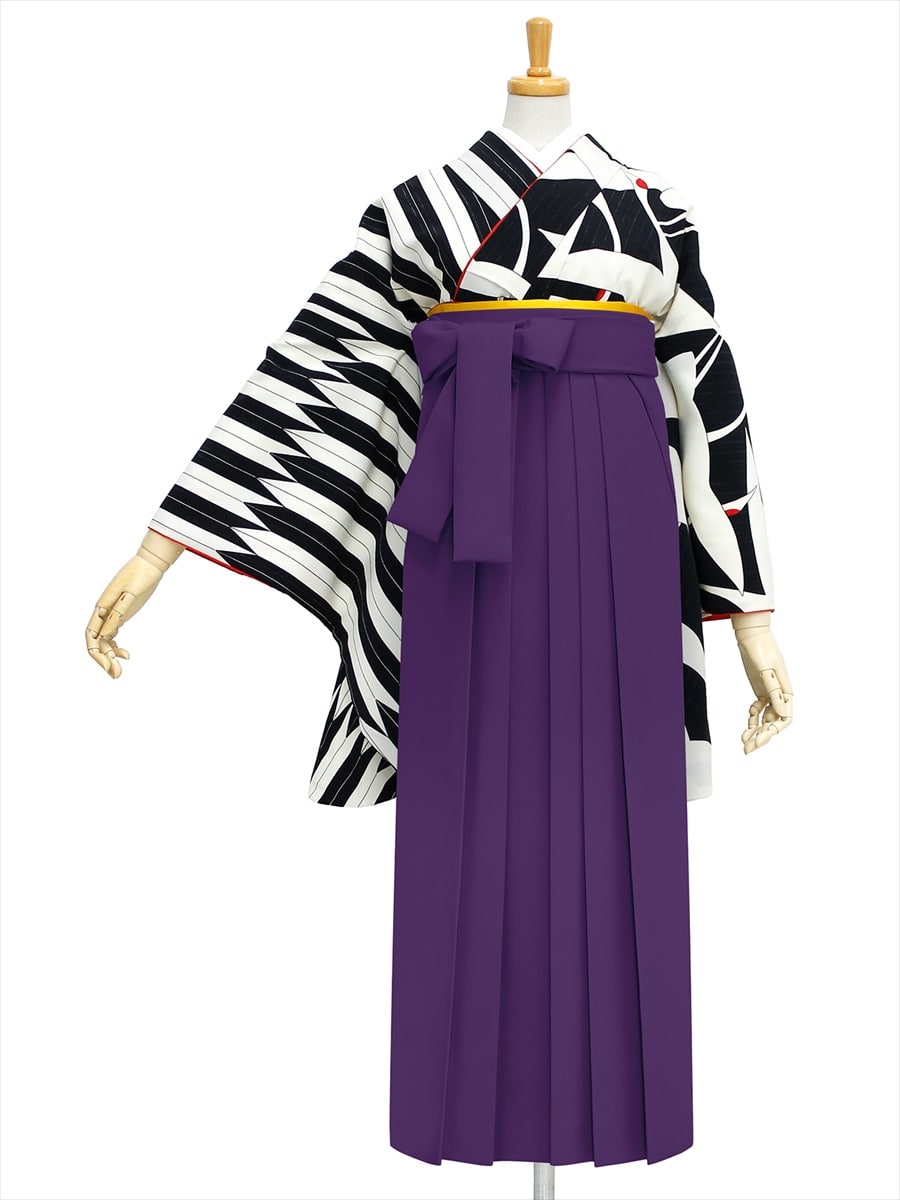 【レンタル商品】レンタル袴「【M0001】鶴× 矢羽根・黒」|パープル