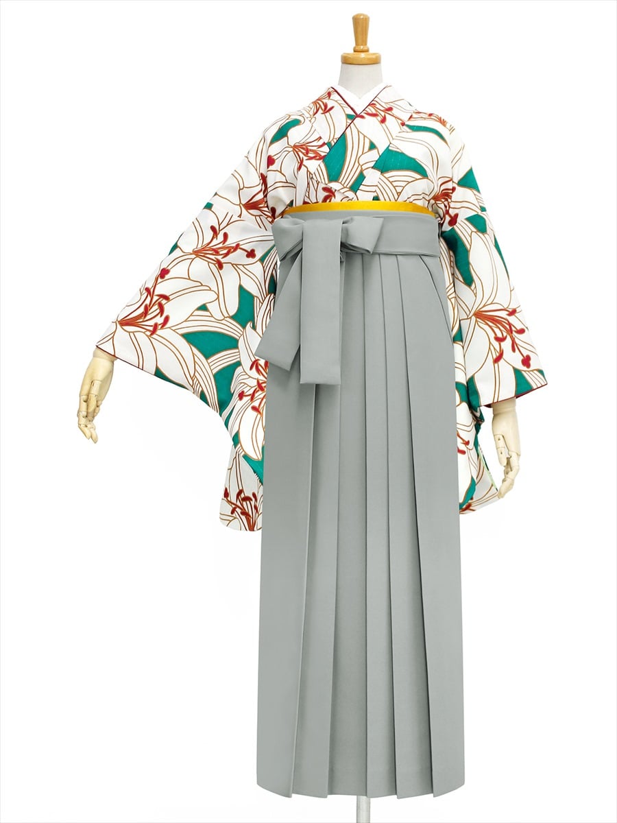 【レンタル商品】レンタル袴「【M0002】百合・緑」|グレー