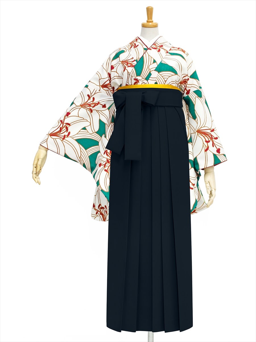 【レンタル商品】レンタル袴「【M0002】百合・緑」|ブラック