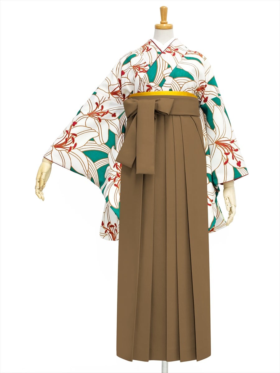 【レンタル商品】レンタル袴「【M0002】百合・緑」|ブラウン