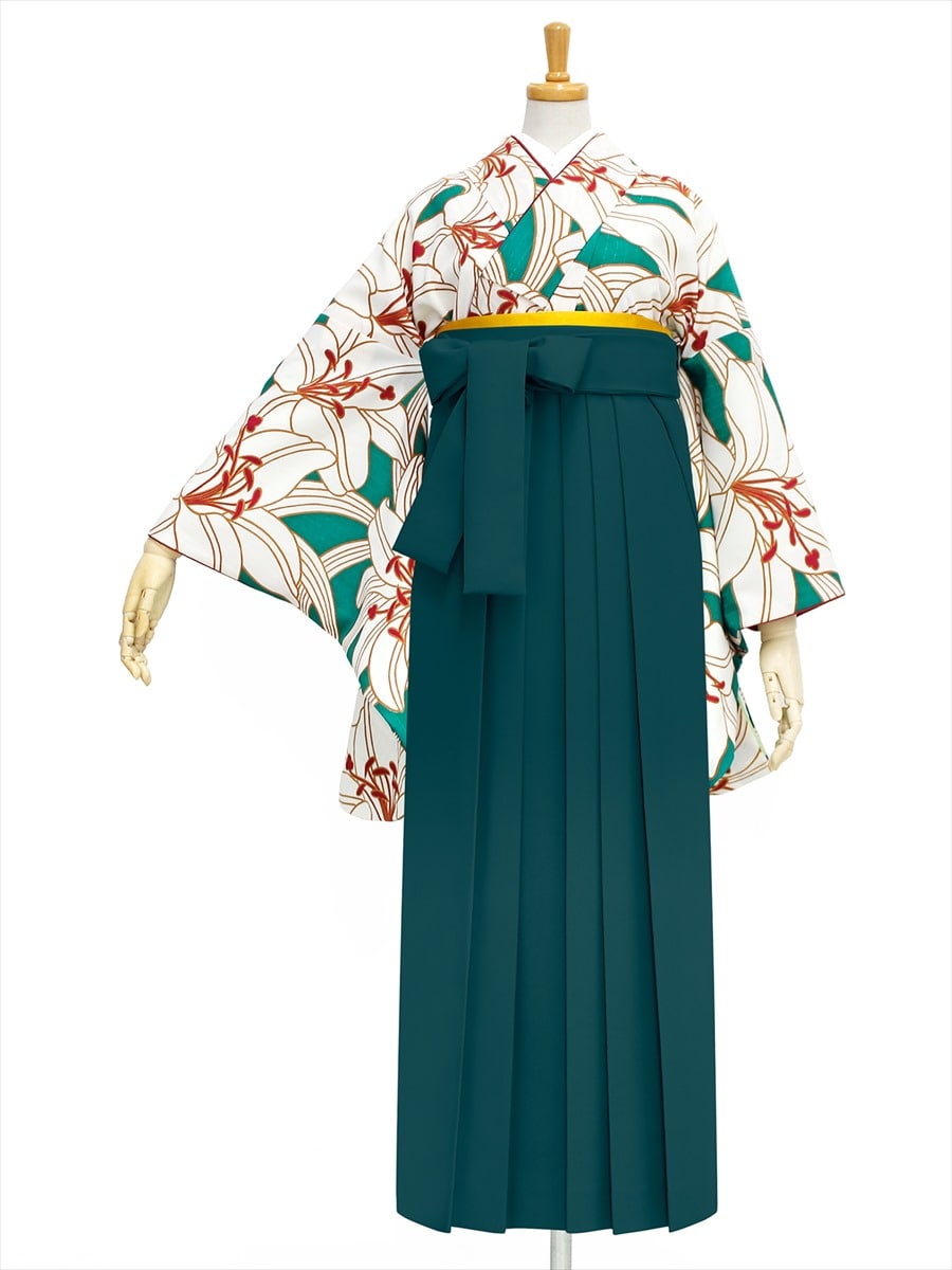 【レンタル商品】レンタル袴「【M0002】百合・緑」|グリーン