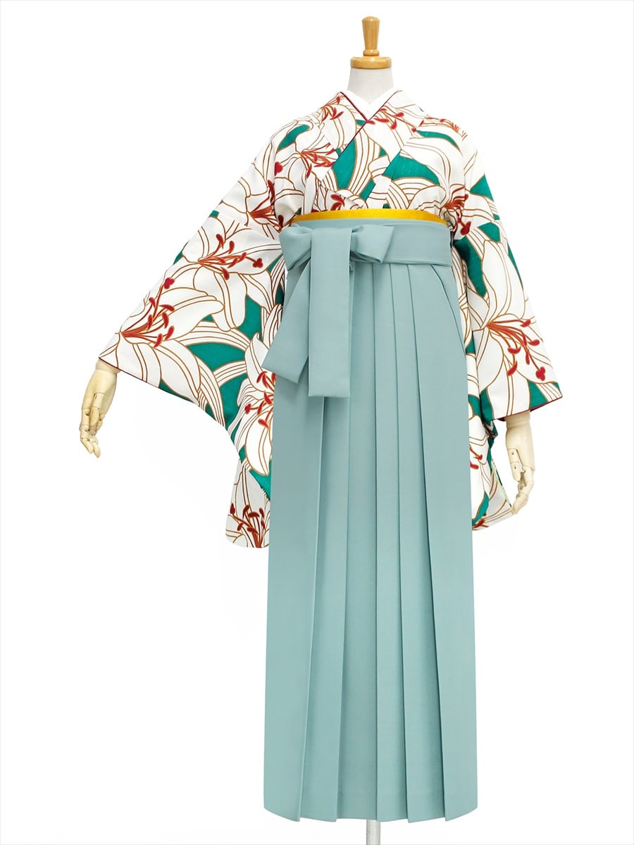 【レンタル商品】レンタル袴「【M0002】百合・緑」|ライトグリーン