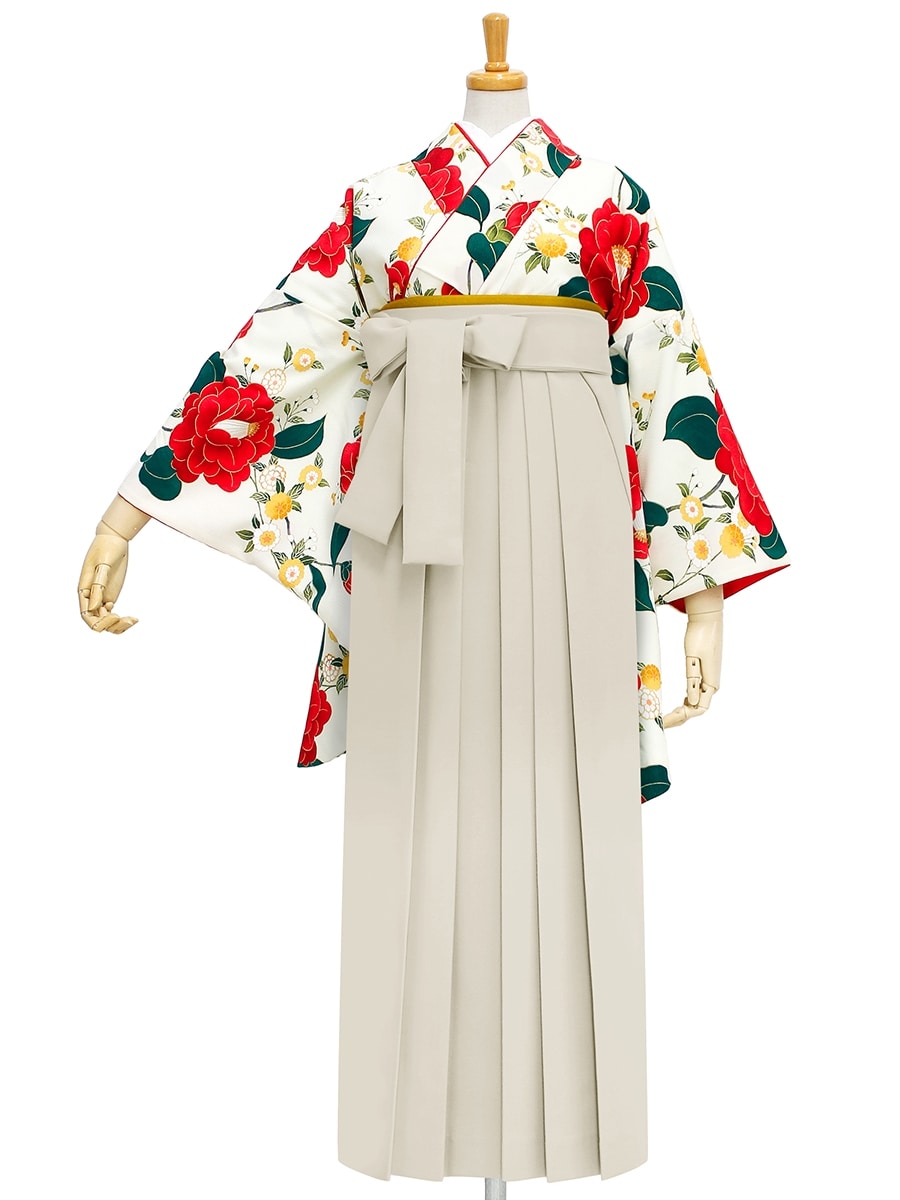 【レンタル商品】レンタル袴「【M0003】乙女椿・オフホワイト」|アイボリー