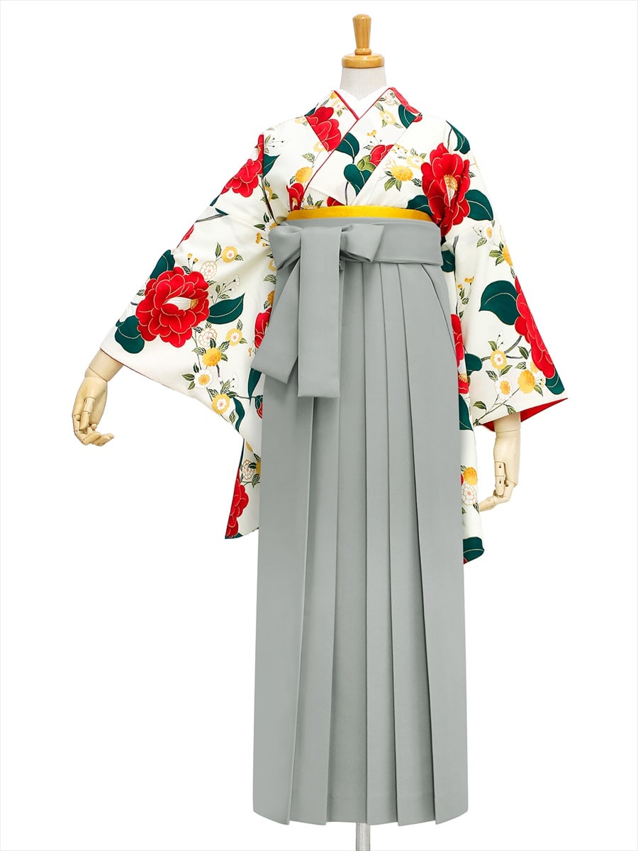 【レンタル商品】レンタル袴「【M0003】乙女椿・オフホワイト」|グレー