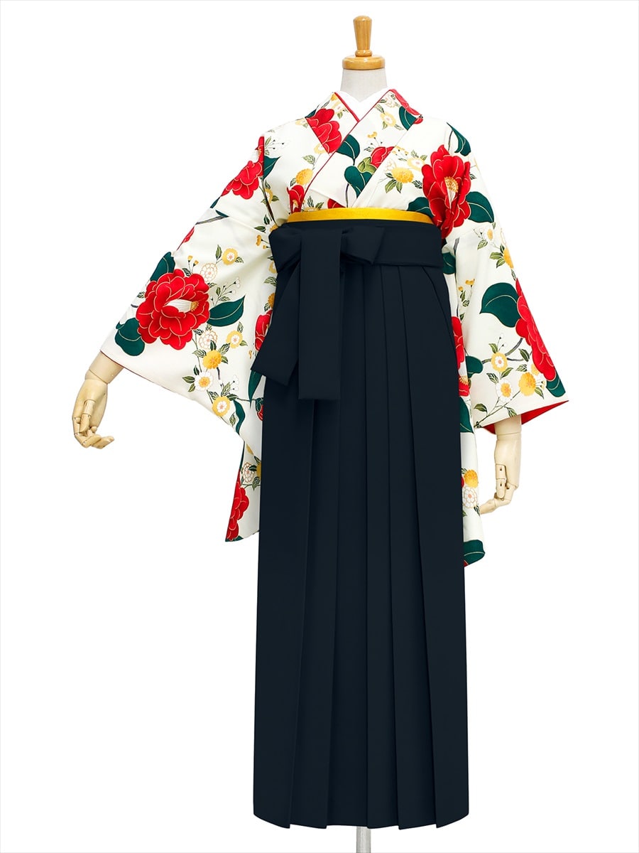 【レンタル商品】レンタル袴「【M0003】乙女椿・オフホワイト」|ブラック