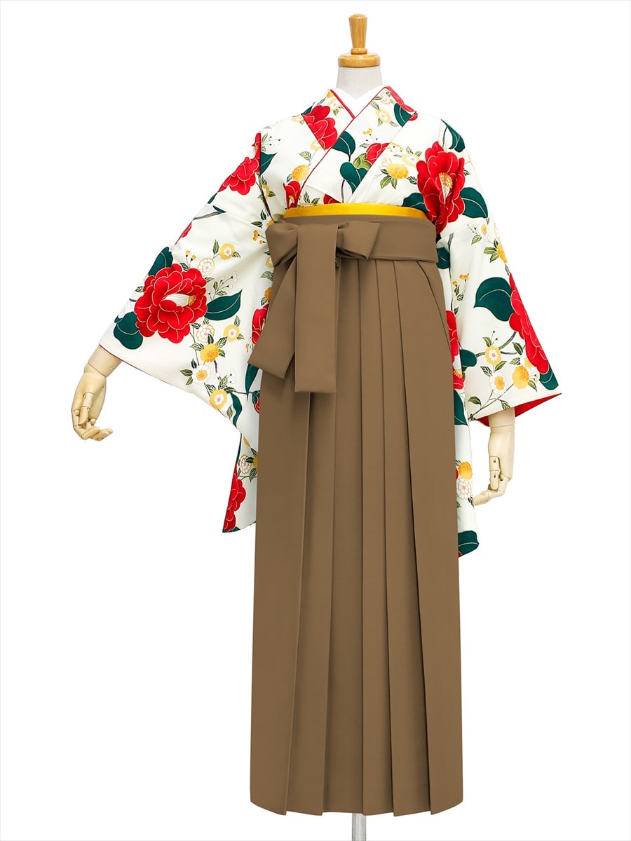 【レンタル商品】レンタル袴「【M0003】乙女椿・オフホワイト」|ブラウン