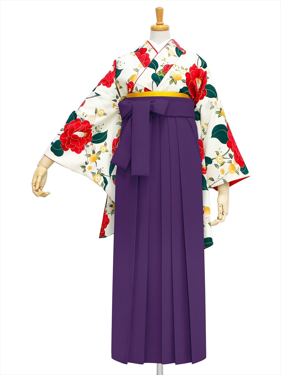 【レンタル商品】レンタル袴「【M0003】乙女椿・オフホワイト」|パープル