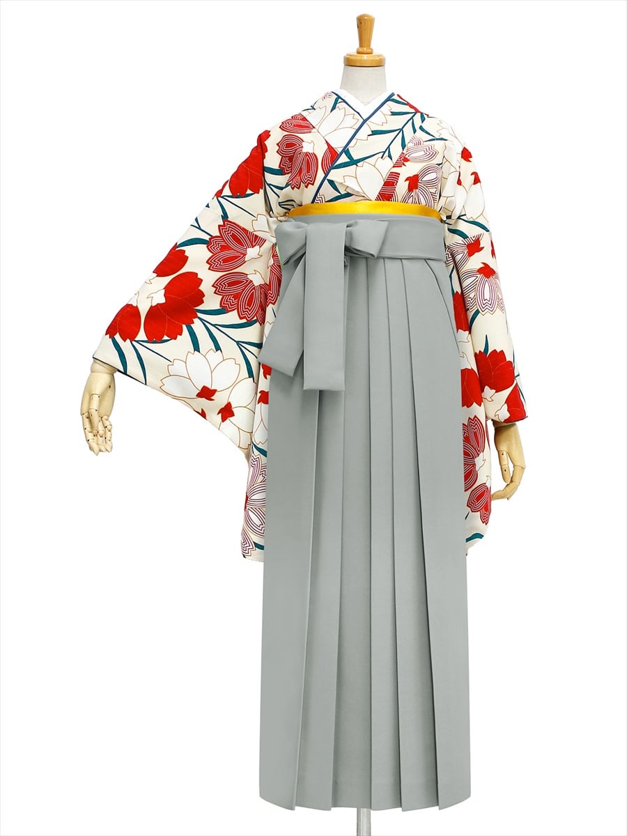 【レンタル商品】レンタル袴「【M0005】桜・オフホワイト」|グレー