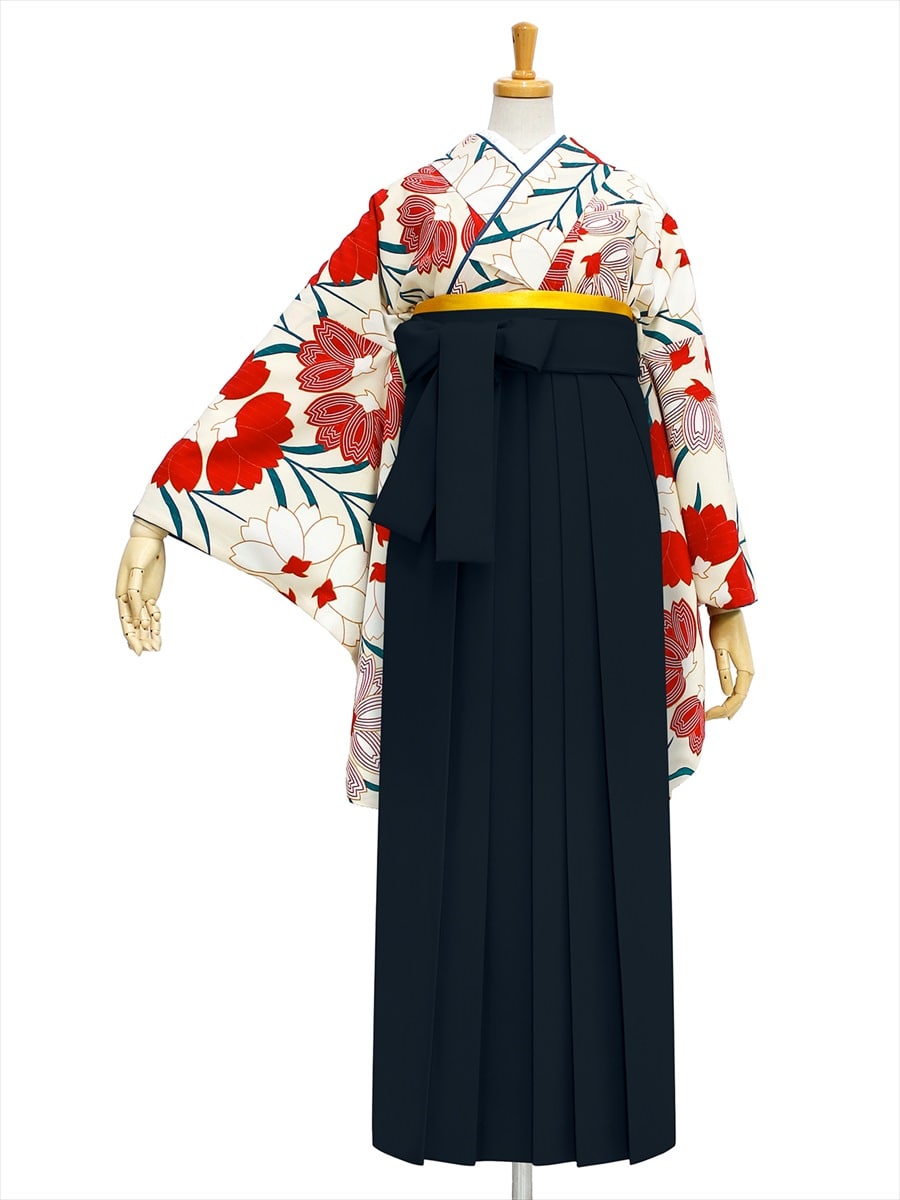 【レンタル商品】レンタル袴「【M0005】桜・オフホワイト」|ブラック