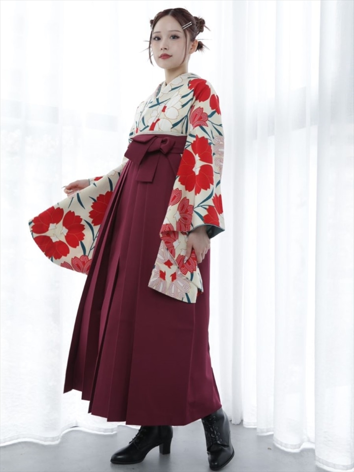 【レンタル商品】レンタル袴「【M0005】桜・オフホワイト」|ダークレッド