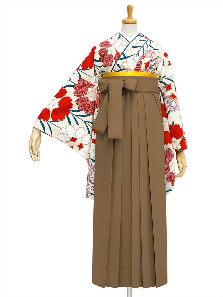 【レンタル商品】レンタル袴「【M0005】桜・オフホワイト」|ブラウン