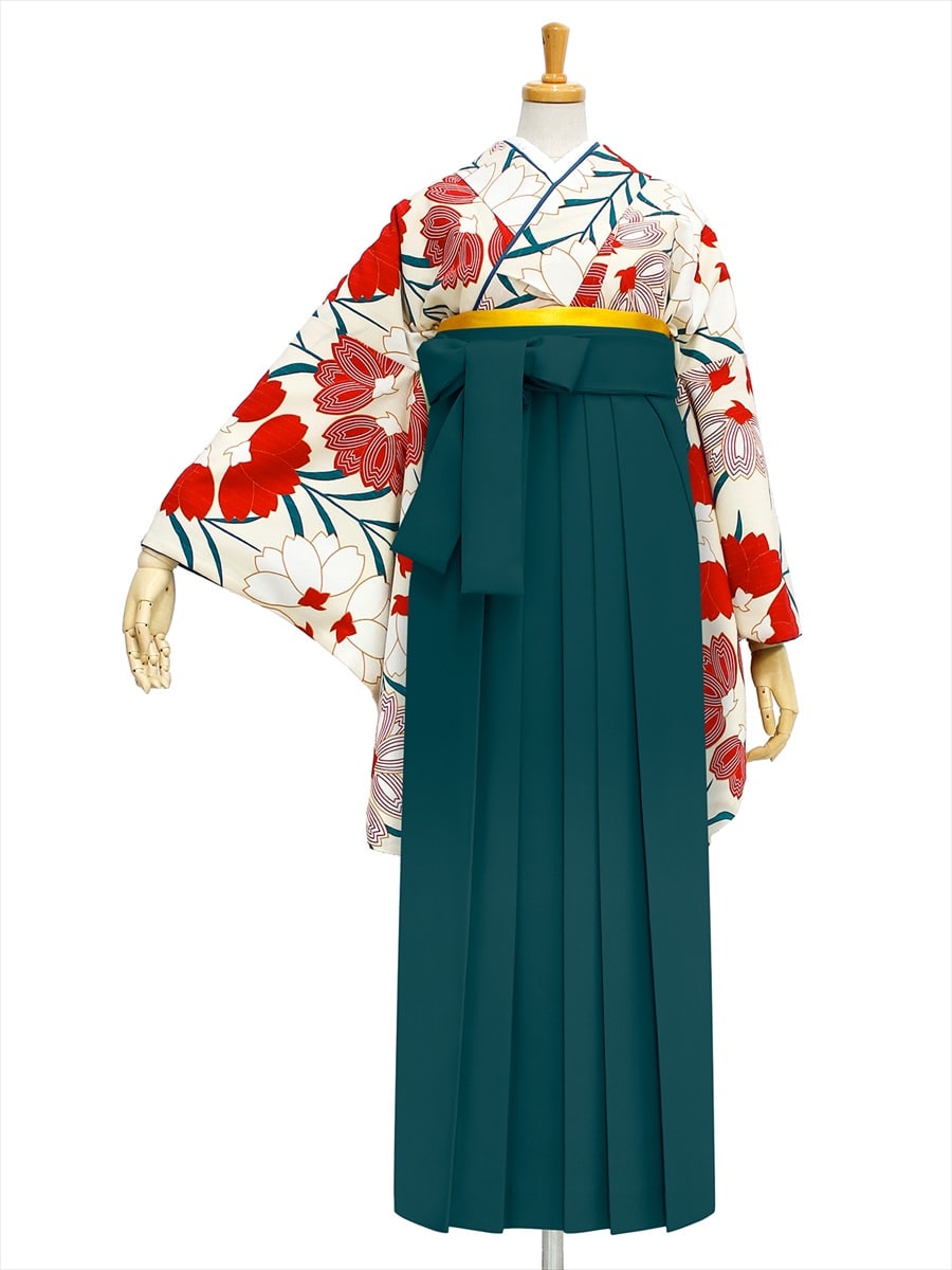 【レンタル商品】レンタル袴「【M0005】桜・オフホワイト」|グリーン