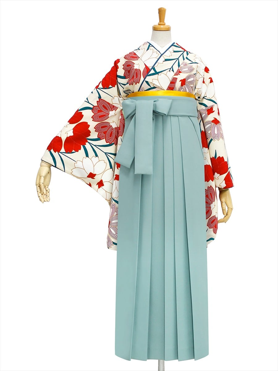 【レンタル商品】レンタル袴「【M0005】桜・オフホワイト」|ライトグリーン